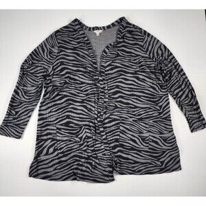 Terra Sky Cardigan Womens 3X Open Front Black and Gray Zebra Print